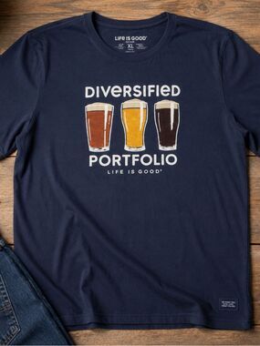 Life Is Good Diversified Portfolio Beer Graphic T Men’s XL Navy Crusher T-Shirt
